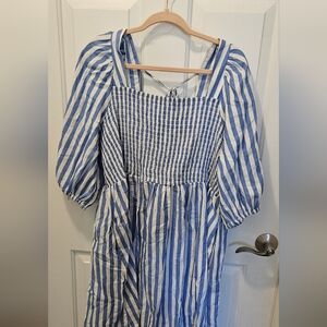 Ava & Viv Puff Sleevw Blue and White Striped Dress